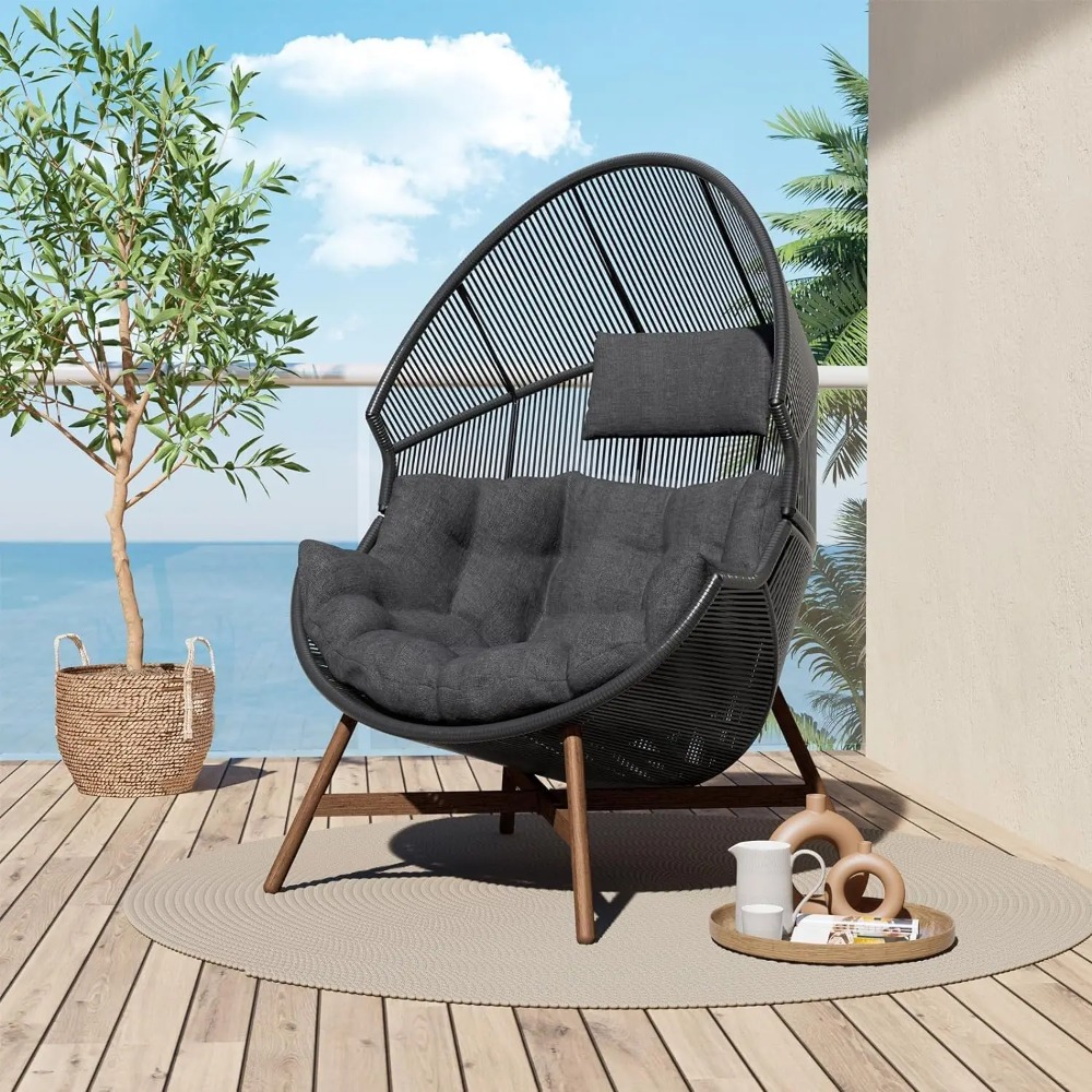 Outdoor Furniture No Cushions - Outdoor Egg Chair PE Wicker Wood