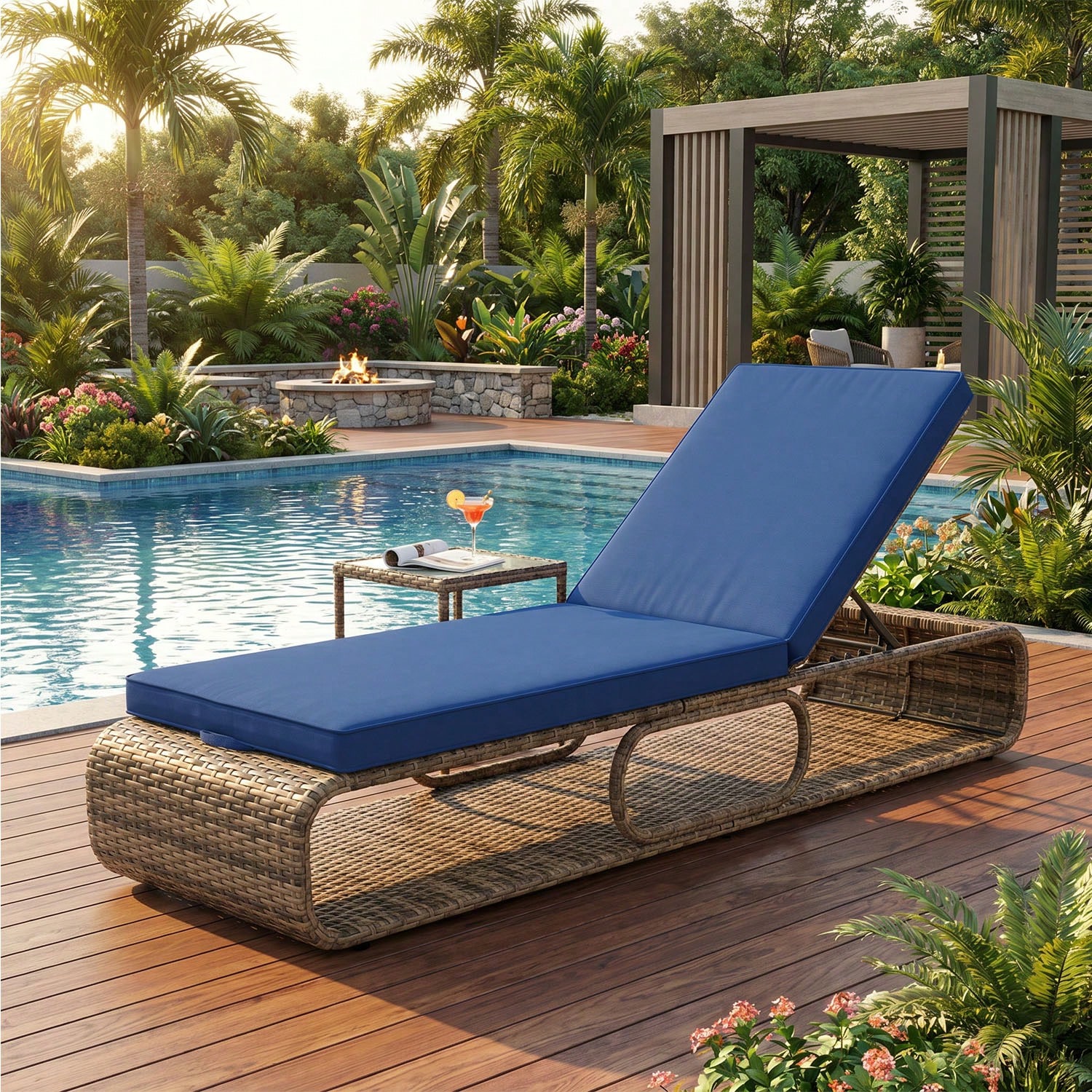 Outdoor Furniture No Cushions - 7-Level Adjustable PE Wicker Patio Chaise