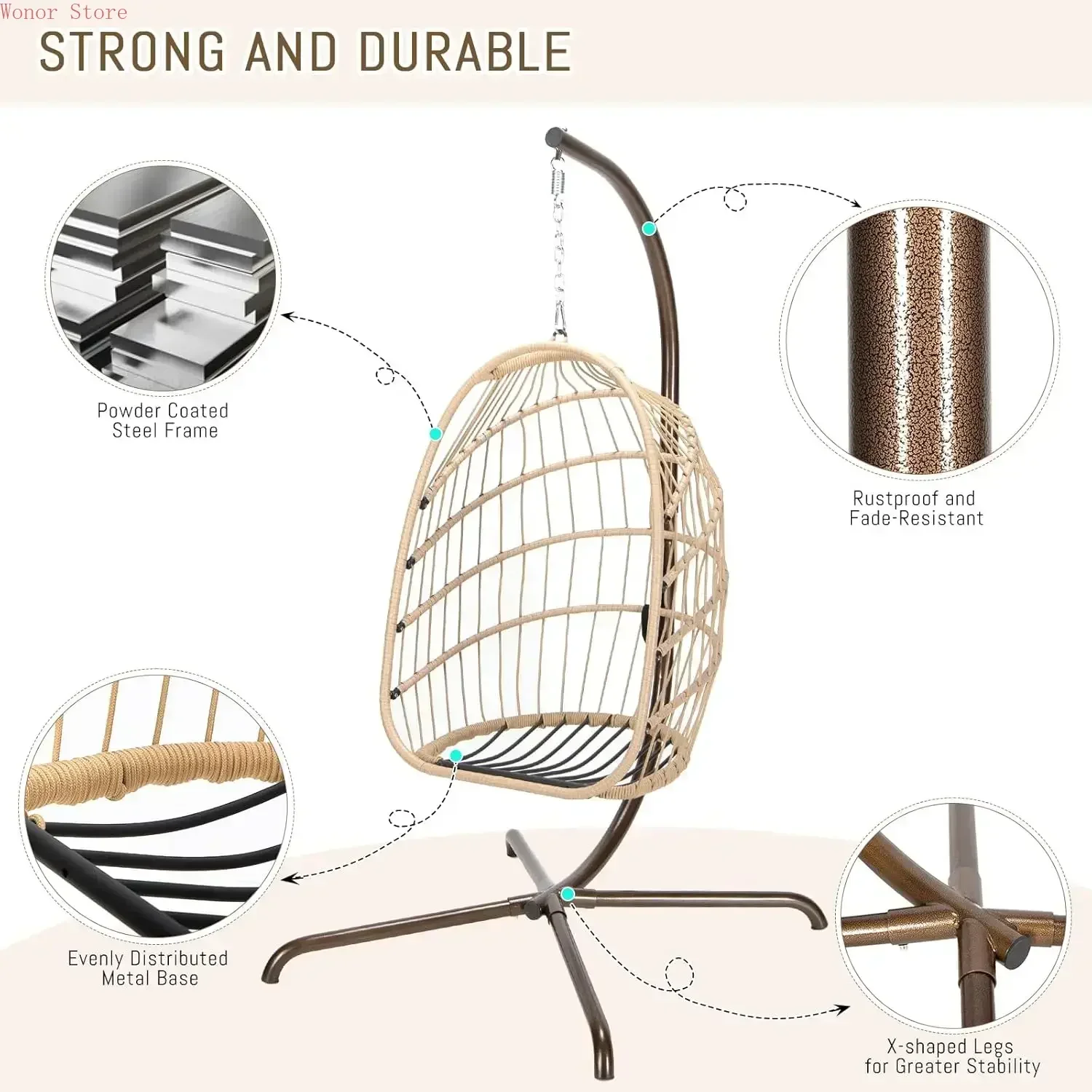 Outdoor Furniture Heavy Duty - Outdoor Swing Egg Chair with Stand,
