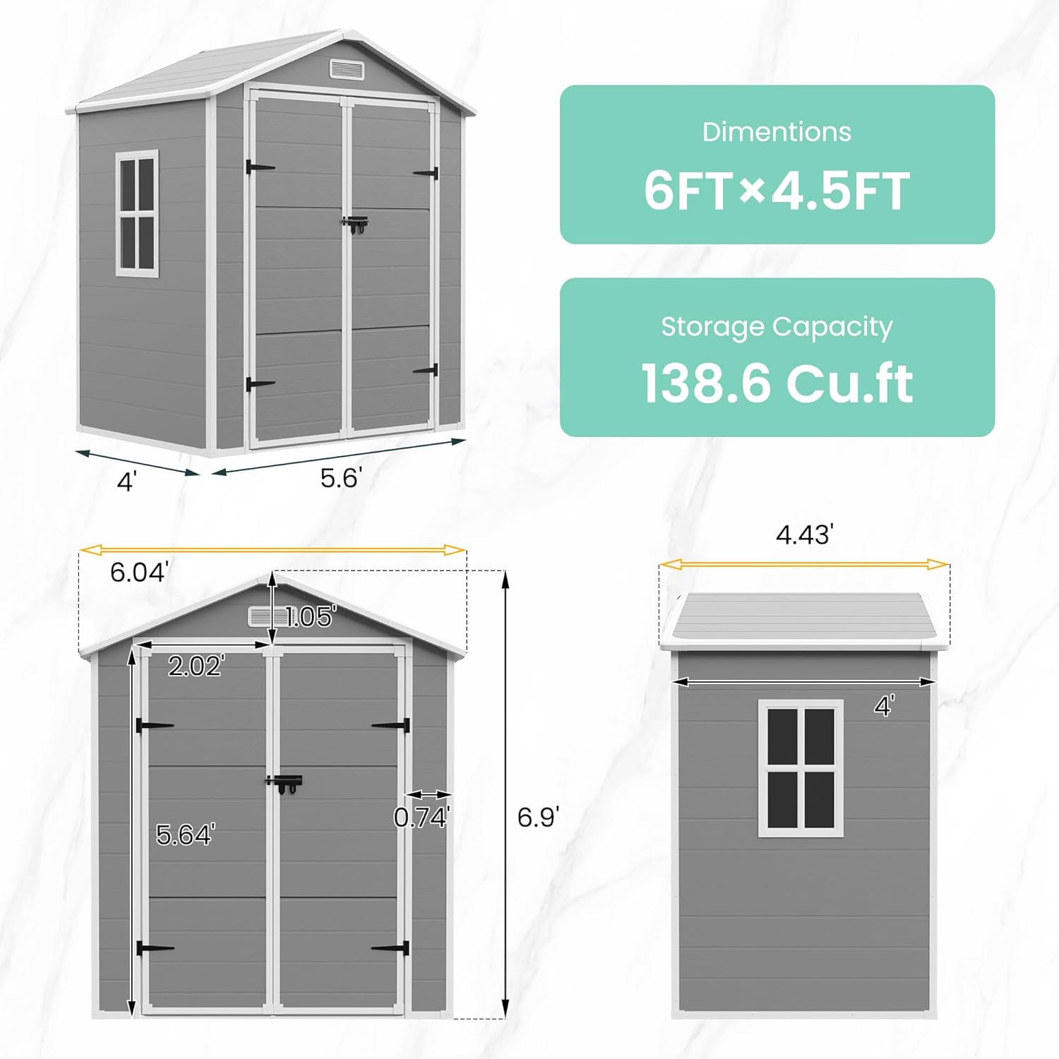 Outdoor Furniture With Storage - Outdoor Resin Storage Shed 6x4.5 FT,