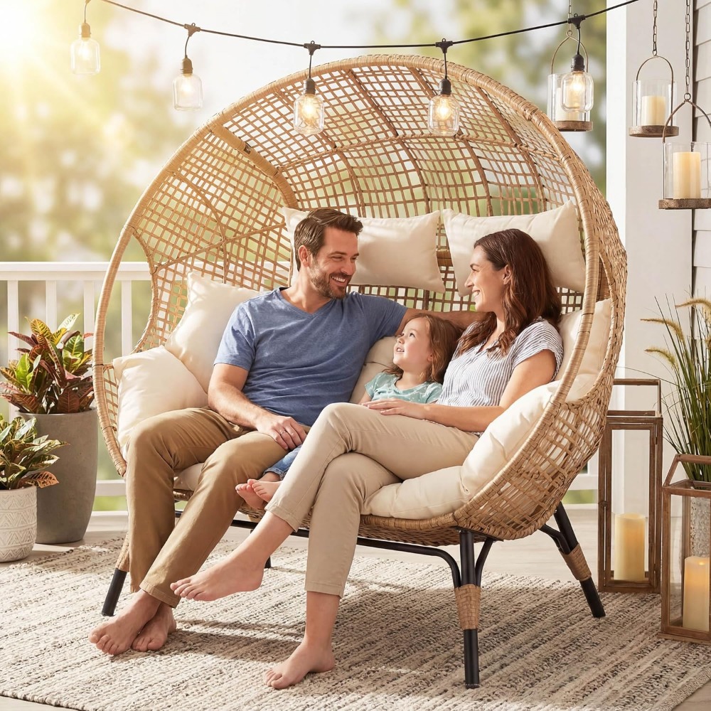 Double Egg Chair Indoor Outdoo – Outdoor Furniture No Cushions Bewertung und Preis