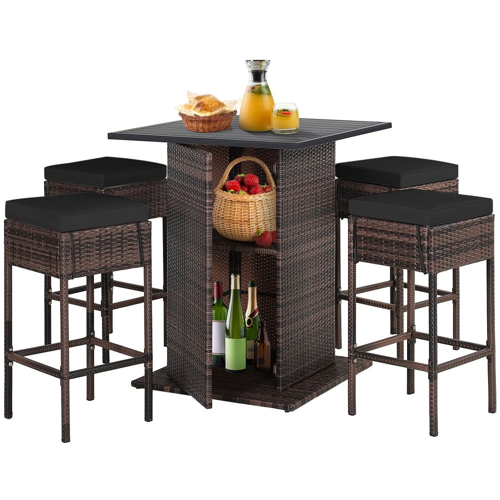5 Piece Outdoor Rattan Bar Set – Outdoor Furniture No Cushions Bewertung und Preis