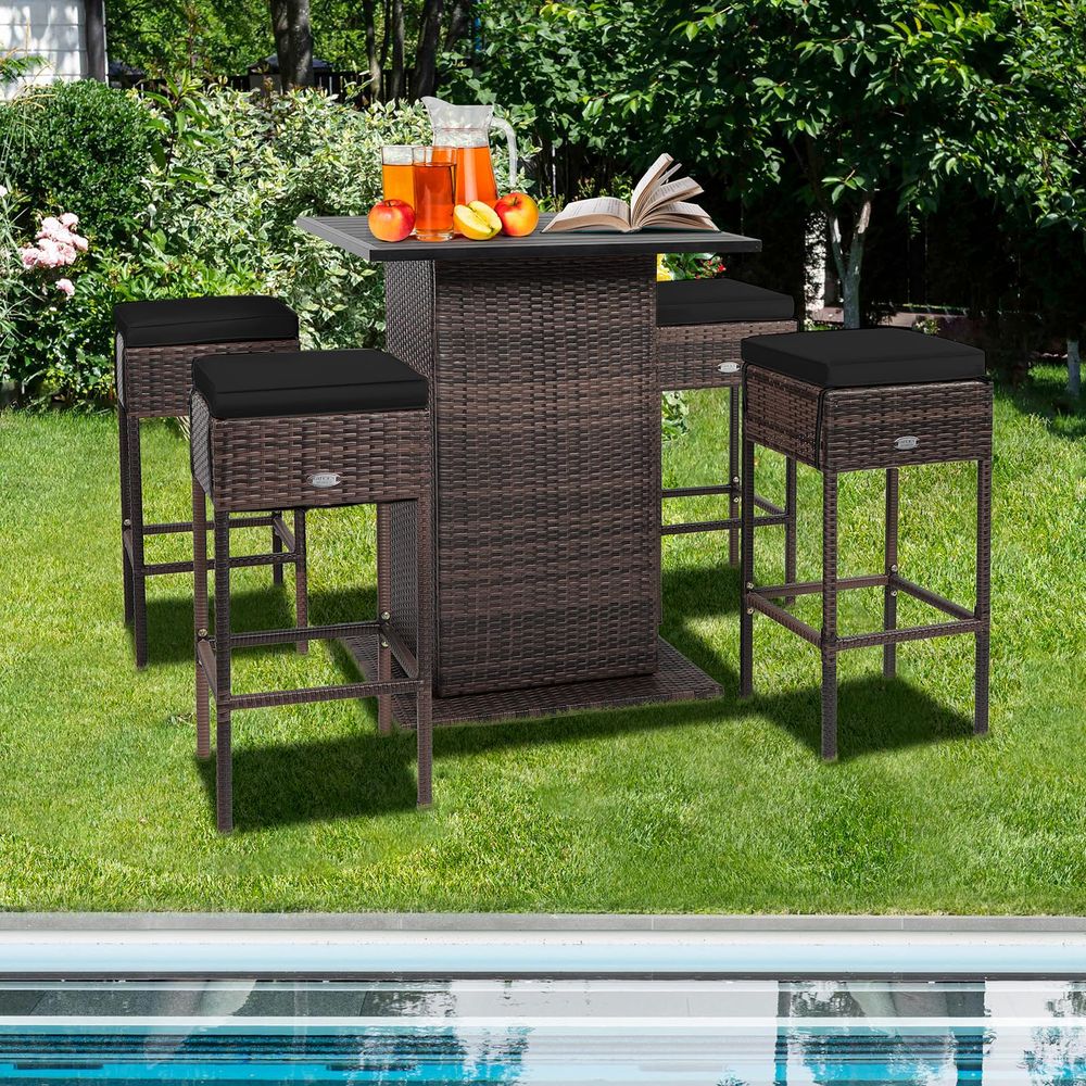 5 Piece Outdoor Rattan Bar Set – Outdoor Furniture No Cushions Bewertung und Preis